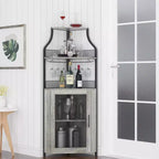Corner wine rack, 5-layer shelf with removable wine rack, bar cabinet with glass rack, small dining cabinet and buffet cabinet with mesh door