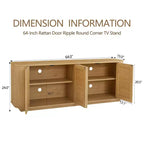 24/31.5H Wave Shaped Buffet Sideboard, TV Stand, Rounded Corner Cabinet with Wood Vertical Striped Rattan Doors, Natural - ModernLuxe