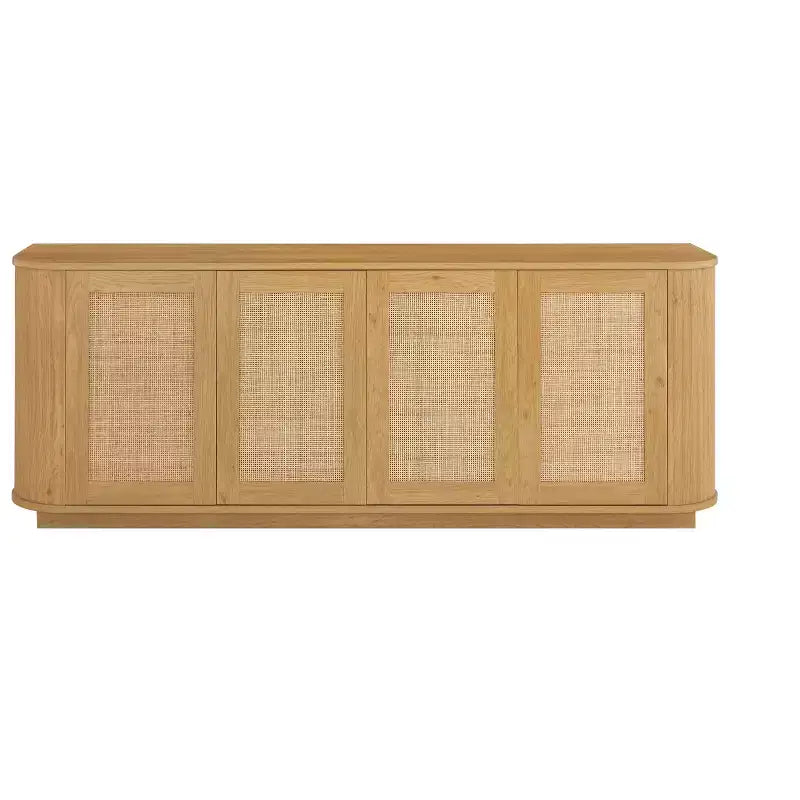 24/31.5H Wave Shaped Buffet Sideboard, TV Stand, Rounded Corner Cabinet with Wood Vertical Striped Rattan Doors, Natural - ModernLuxe