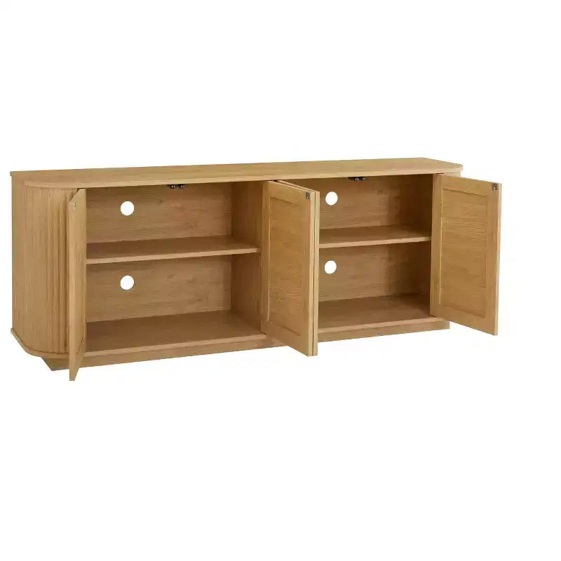 24/31.5H Wave Shaped Buffet Sideboard, TV Stand, Rounded Corner Cabinet with Wood Vertical Striped Rattan Doors, Natural - ModernLuxe