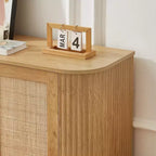 24/31.5H Wave Shaped Buffet Sideboard, TV Stand, Rounded Corner Cabinet with Wood Vertical Striped Rattan Doors, Natural - ModernLuxe