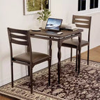 3 Piece Dining Table Set with Spiral Metal Legs, Compact Table and 2 Chairs Set for Small Spaces, Rustic Industrial Dining Set, Brown