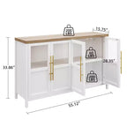 55 Large Buffet Sideboard Cabinet with 4 Glass Doors and Shelves, Modern Farmhouse Storage Cabinet Table for Kitchen Dining Room Living Room Hallway