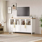 55 Large Buffet Sideboard Cabinet with 4 Glass Doors and Shelves, Modern Farmhouse Storage Cabinet Table for Kitchen Dining Room Living Room Hallway