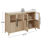55 Large Buffet Sideboard Cabinet with 4 Glass Doors and Shelves, Modern Farmhouse Storage Cabinet Table for Kitchen Dining Room Living Room Hallway