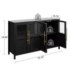 55 Large Buffet Sideboard Cabinet with 4 Glass Doors and Shelves, Modern Farmhouse Storage Cabinet Table for Kitchen Dining Room Living Room Hallway