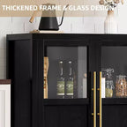 55 Large Buffet Sideboard Cabinet with 4 Glass Doors and Shelves, Modern Farmhouse Storage Cabinet Table for Kitchen Dining Room Living Room Hallway