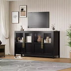 55 Large Buffet Sideboard Cabinet with 4 Glass Doors and Shelves, Modern Farmhouse Storage Cabinet Table for Kitchen Dining Room Living Room Hallway