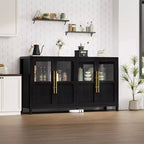 55 Large Buffet Sideboard Cabinet with 4 Glass Doors and Shelves, Modern Farmhouse Storage Cabinet Table for Kitchen Dining Room Living Room Hallway