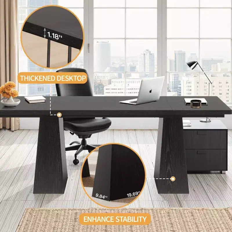 MAYEERTY 63 Executive Desk, Multifunctional Study Writing Gaming Desk with Curved Edges for Home Office