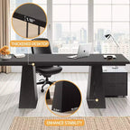 MAYEERTY 63 Executive Desk, Multifunctional Study Writing Gaming Desk with Curved Edges for Home Office