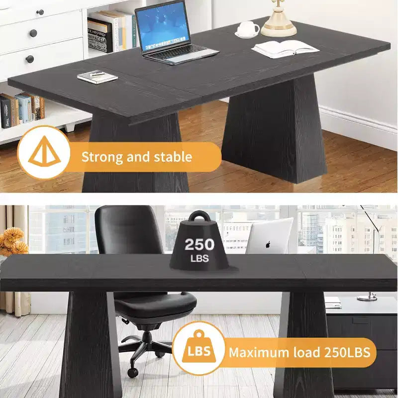 MAYEERTY 63 Executive Desk, Multifunctional Study Writing Gaming Desk with Curved Edges for Home Office