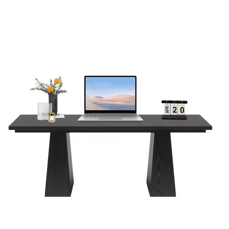 MAYEERTY 63 Executive Desk, Multifunctional Study Writing Gaming Desk with Curved Edges for Home Office