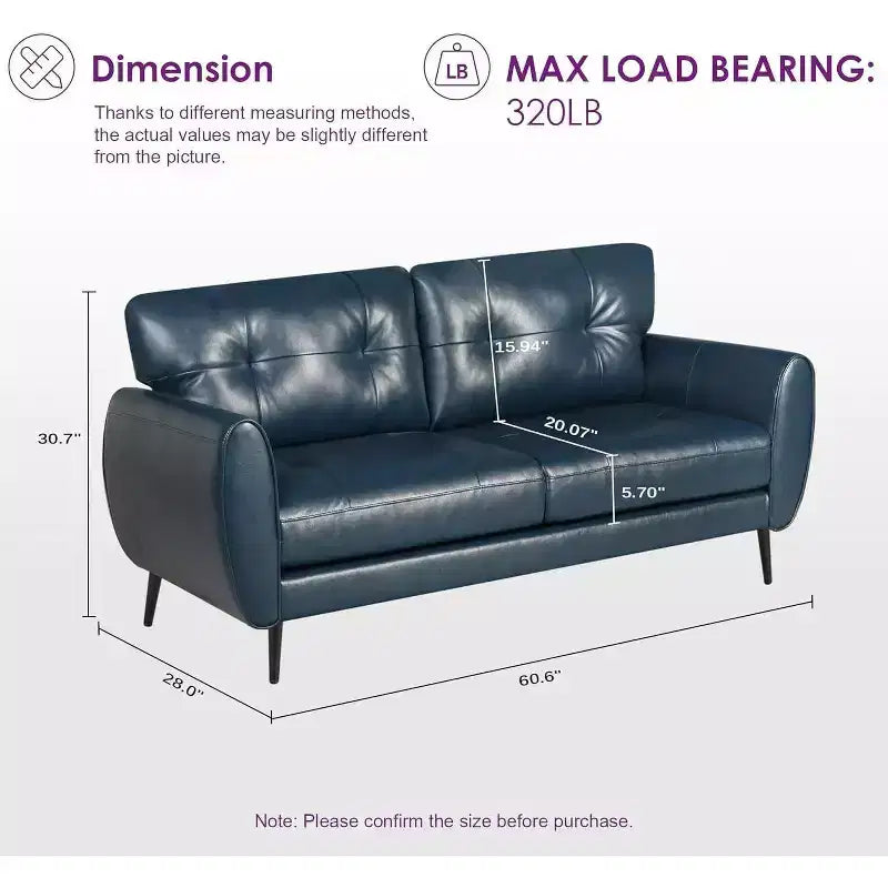 TYBOATLE 61 Mid-Century Modern Tufted Loveseat/L-Shaped Sofa & Chair, Faux Leather Living Room Luxury Sofa Set, for Living Room, Bedroom or Office