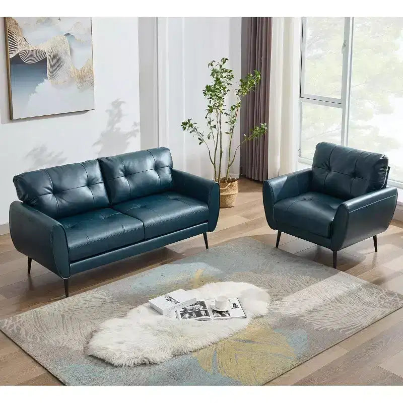 TYBOATLE 61 Mid-Century Modern Tufted Loveseat/L-Shaped Sofa & Chair, Faux Leather Living Room Luxury Sofa Set, for Living Room, Bedroom or Office
