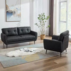 TYBOATLE 61 Mid-Century Modern Tufted Loveseat/L-Shaped Sofa & Chair, Faux Leather Living Room Luxury Sofa Set, for Living Room, Bedroom or Office