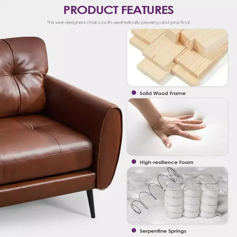 TYBOATLE 61 Mid-Century Modern Tufted Loveseat/L-Shaped Sofa & Chair, Faux Leather Living Room Luxury Sofa Set, for Living Room, Bedroom or Office