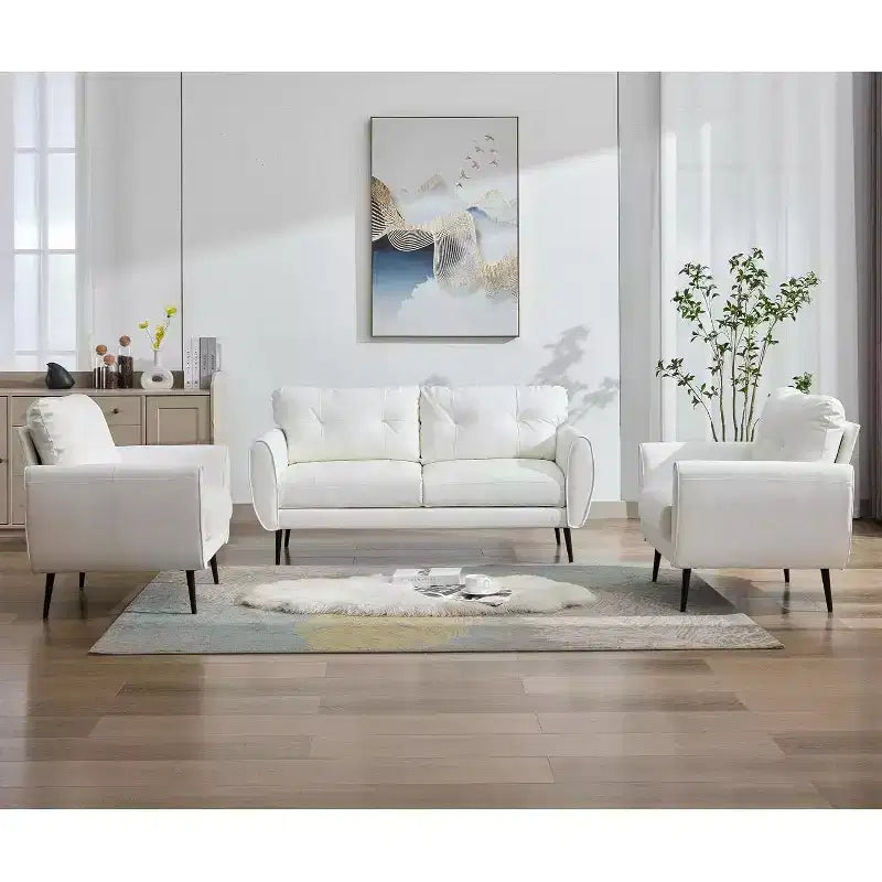 TYBOATLE 61 Mid-Century Modern Tufted Loveseat/L-Shaped Sofa & Chair, Faux Leather Living Room Luxury Sofa Set, for Living Room, Bedroom or Office