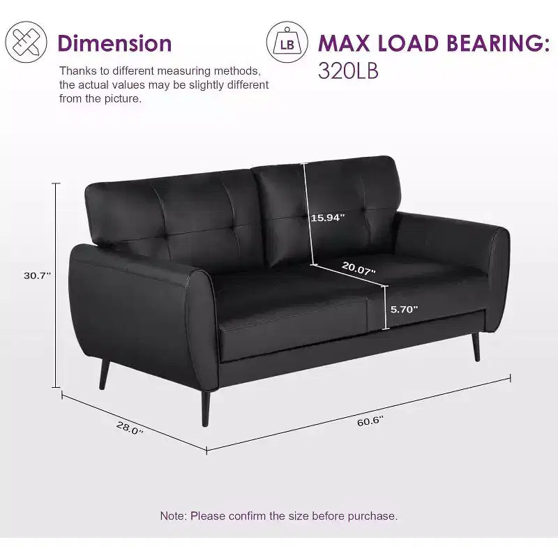 TYBOATLE 61 Mid-Century Modern Tufted Loveseat/L-Shaped Sofa & Chair, Faux Leather Living Room Luxury Sofa Set, for Living Room, Bedroom or Office