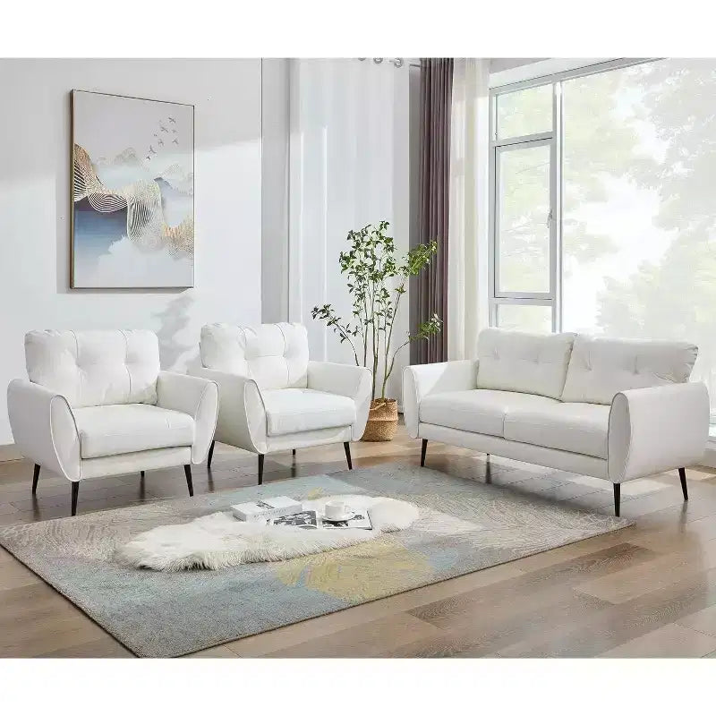 TYBOATLE 61 Mid-Century Modern Tufted Loveseat/L-Shaped Sofa & Chair, Faux Leather Living Room Luxury Sofa Set, for Living Room, Bedroom or Office
