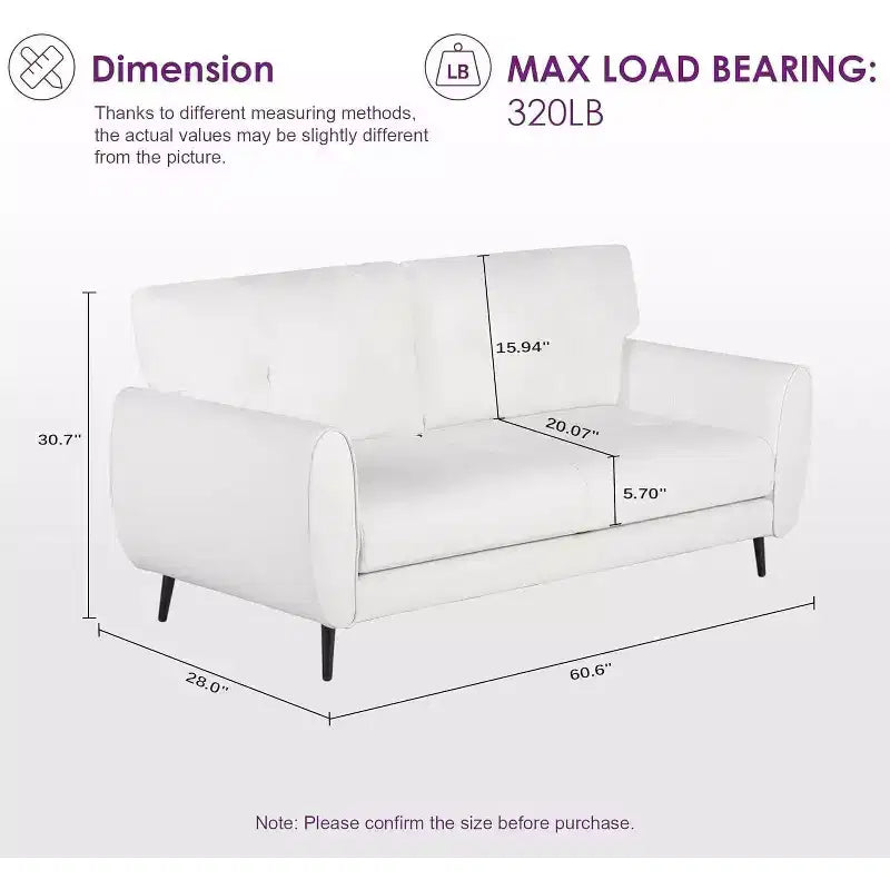 TYBOATLE 61 Mid-Century Modern Tufted Loveseat/L-Shaped Sofa & Chair, Faux Leather Living Room Luxury Sofa Set, for Living Room, Bedroom or Office