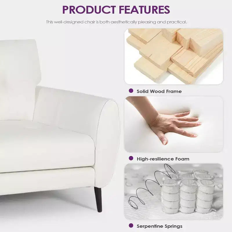 TYBOATLE 61 Mid-Century Modern Tufted Loveseat/L-Shaped Sofa & Chair, Faux Leather Living Room Luxury Sofa Set, for Living Room, Bedroom or Office
