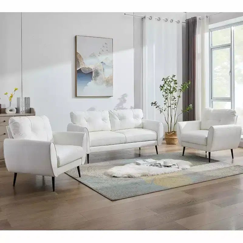 TYBOATLE 61 Mid-Century Modern Tufted Loveseat/L-Shaped Sofa & Chair, Faux Leather Living Room Luxury Sofa Set, for Living Room, Bedroom or Office