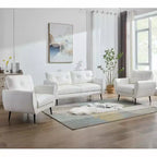 TYBOATLE 61 Mid-Century Modern Tufted Loveseat/L-Shaped Sofa & Chair, Faux Leather Living Room Luxury Sofa Set, for Living Room, Bedroom or Office