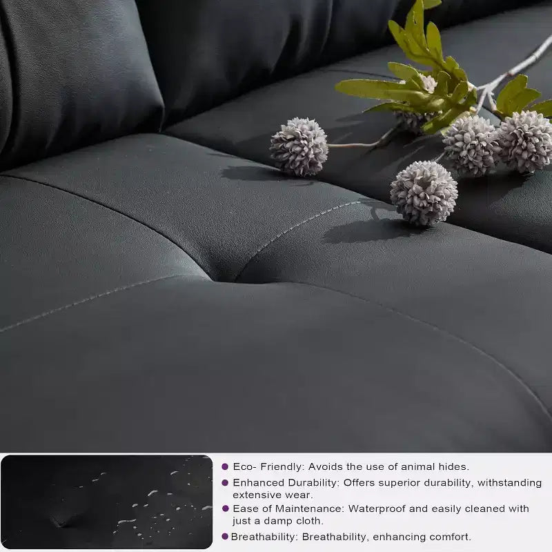 TYBOATLE 61 Mid-Century Modern Tufted Loveseat/L-Shaped Sofa & Chair, Faux Leather Living Room Luxury Sofa Set, for Living Room, Bedroom or Office