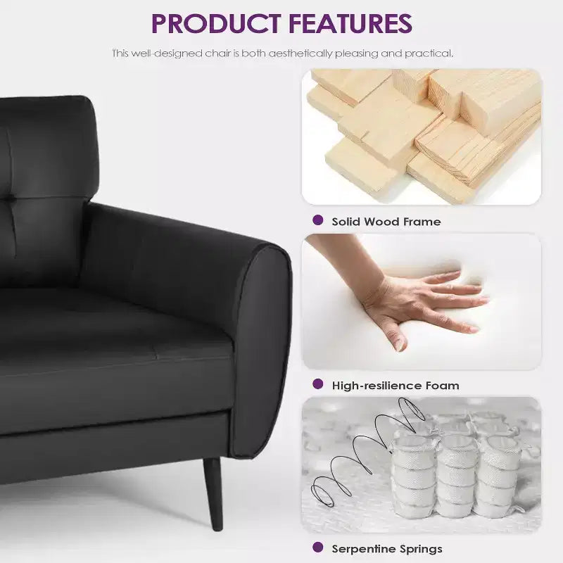 TYBOATLE 61 Mid-Century Modern Tufted Loveseat/L-Shaped Sofa & Chair, Faux Leather Living Room Luxury Sofa Set, for Living Room, Bedroom or Office