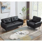 TYBOATLE 61 Mid-Century Modern Tufted Loveseat/L-Shaped Sofa & Chair, Faux Leather Living Room Luxury Sofa Set, for Living Room, Bedroom or Office