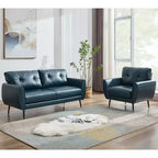 TYBOATLE 61 Mid-Century Modern Tufted Loveseat/L-Shaped Sofa & Chair, Faux Leather Living Room Luxury Sofa Set, for Living Room, Bedroom or Office