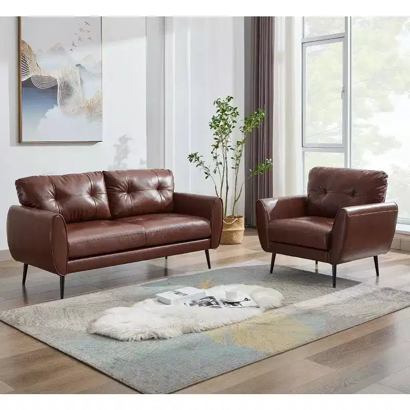 TYBOATLE 61 Mid-Century Modern Tufted Loveseat/L-Shaped Sofa & Chair, Faux Leather Living Room Luxury Sofa Set, for Living Room, Bedroom or Office
