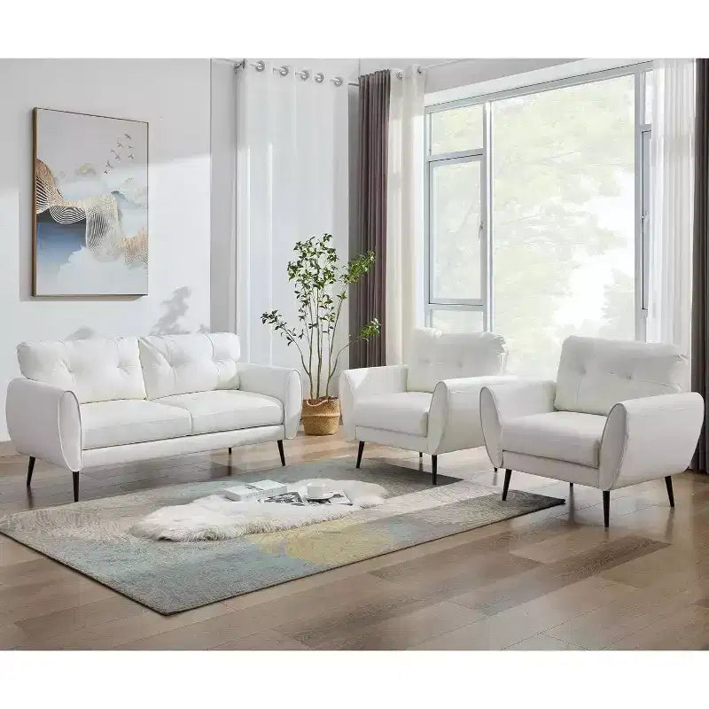 TYBOATLE 61 Mid-Century Modern Tufted Loveseat/L-Shaped Sofa & Chair, Faux Leather Living Room Luxury Sofa Set, for Living Room, Bedroom or Office
