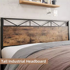 Bed Frame with Headboard, Industrial Platform King Bed Frame, Strong Metal Slats Support, 11'' Under-Bed Storage