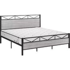 Bed Frame with Headboard, Industrial Platform King Bed Frame, Strong Metal Slats Support, 11'' Under-Bed Storage