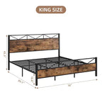 Bed Frame with Headboard, Industrial Platform King Bed Frame, Strong Metal Slats Support, 11'' Under-Bed Storage