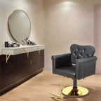 Karl Home Black Gold Heavy Duty Hydraulic Swivel Hair Stylist Salon Chair with Button Tufting