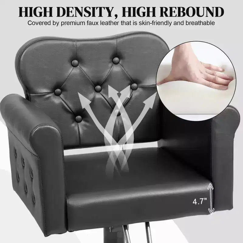 Karl Home Black Gold Heavy Duty Hydraulic Swivel Hair Stylist Salon Chair with Button Tufting