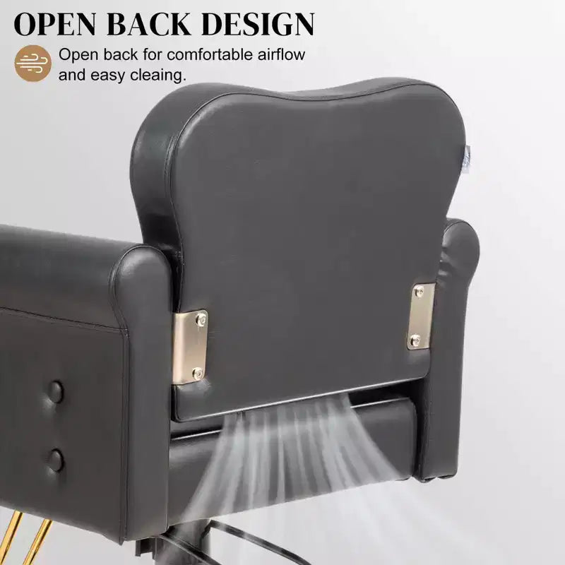 Karl Home Black Gold Heavy Duty Hydraulic Swivel Hair Stylist Salon Chair with Button Tufting