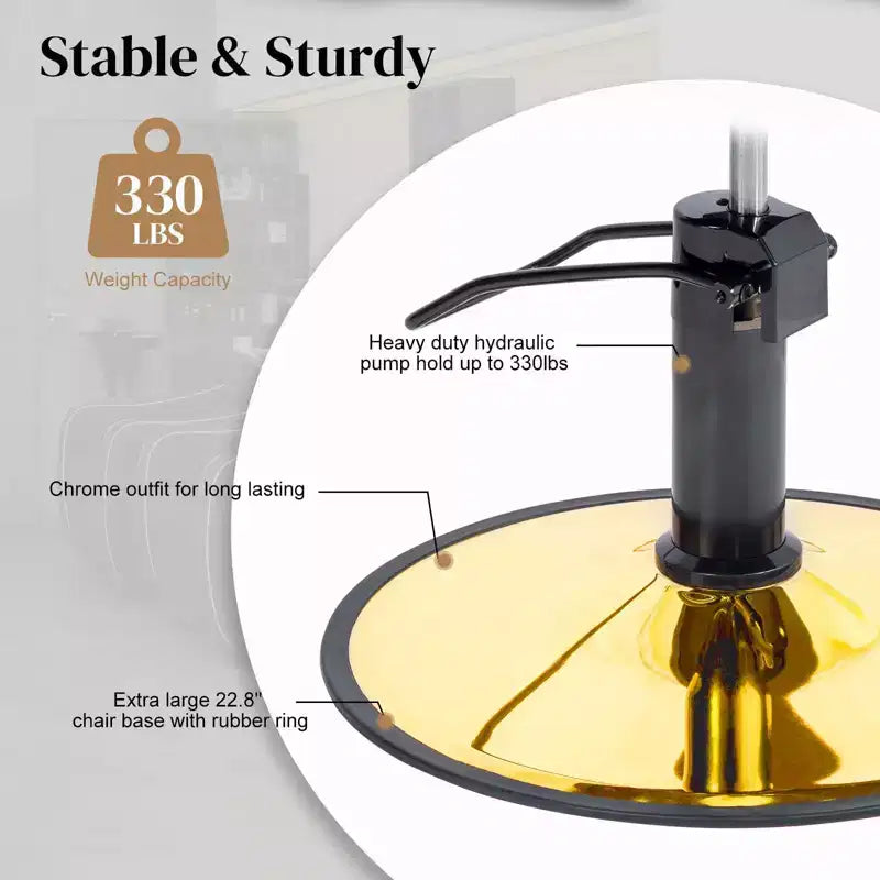 Karl Home Black Gold Heavy Duty Hydraulic Swivel Hair Stylist Salon Chair with Button Tufting