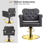Karl Home Black Gold Heavy Duty Hydraulic Swivel Hair Stylist Salon Chair with Button Tufting