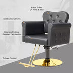 Karl Home Black Gold Heavy Duty Hydraulic Swivel Hair Stylist Salon Chair with Button Tufting