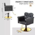 Karl Home Black Gold Heavy Duty Hydraulic Swivel Hair Stylist Salon Chair with Button Tufting