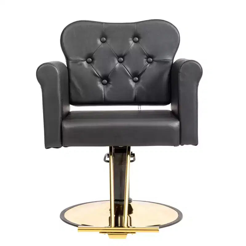 Karl Home Black Gold Heavy Duty Hydraulic Swivel Hair Stylist Salon Chair with Button Tufting