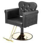 Karl Home Black Gold Heavy Duty Hydraulic Swivel Hair Stylist Salon Chair with Button Tufting