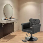 Karl Home Black Gold Heavy Duty Hydraulic Swivel Hair Stylist Salon Chair with Button Tufting