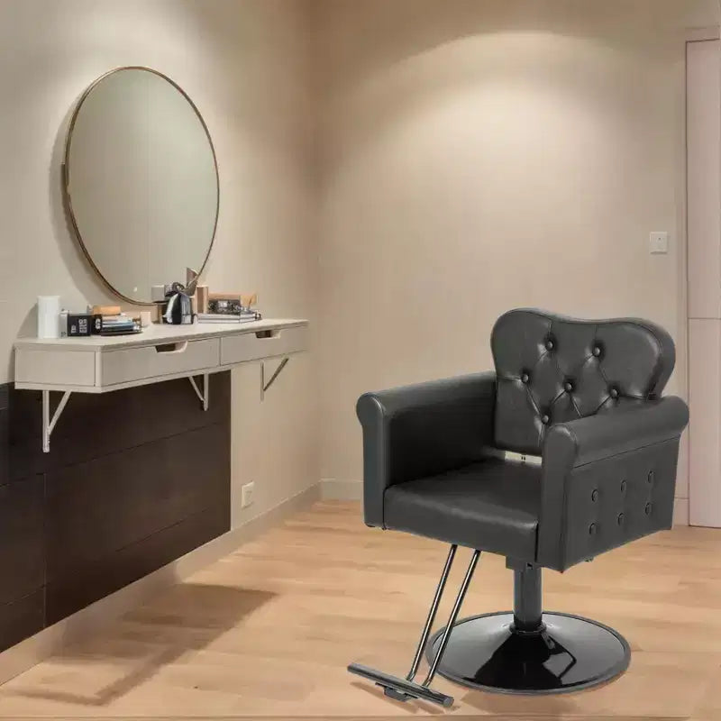 Karl Home Black Gold Heavy Duty Hydraulic Swivel Hair Stylist Salon Chair with Button Tufting