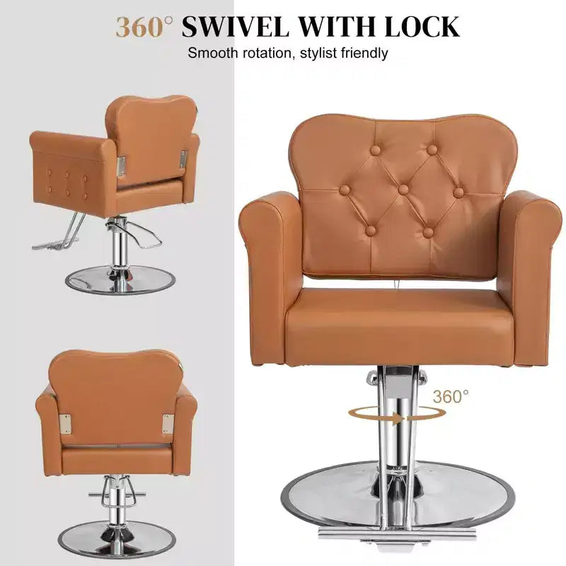 Karl Home Black Gold Heavy Duty Hydraulic Swivel Hair Stylist Salon Chair with Button Tufting