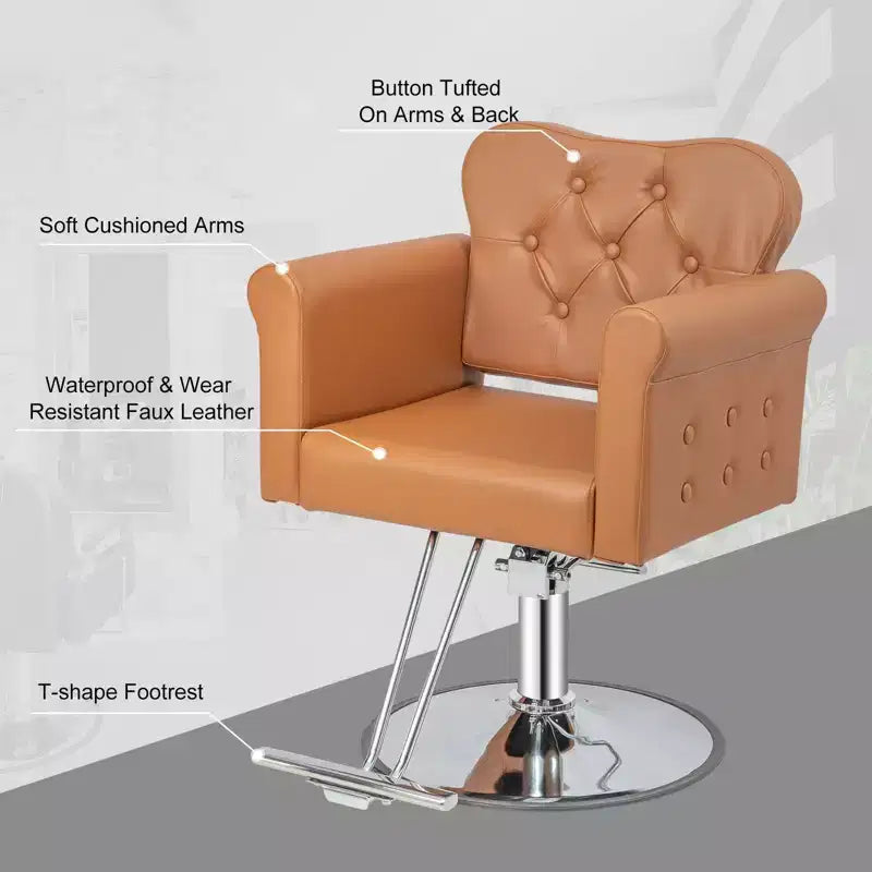 Karl Home Black Gold Heavy Duty Hydraulic Swivel Hair Stylist Salon Chair with Button Tufting